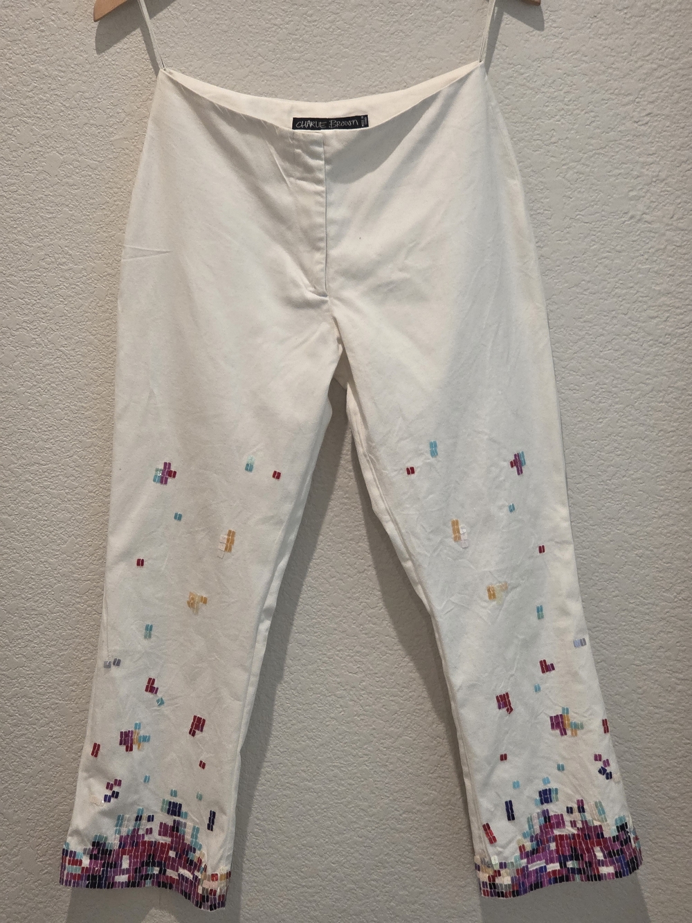 Sequined White Crop Pants Size S